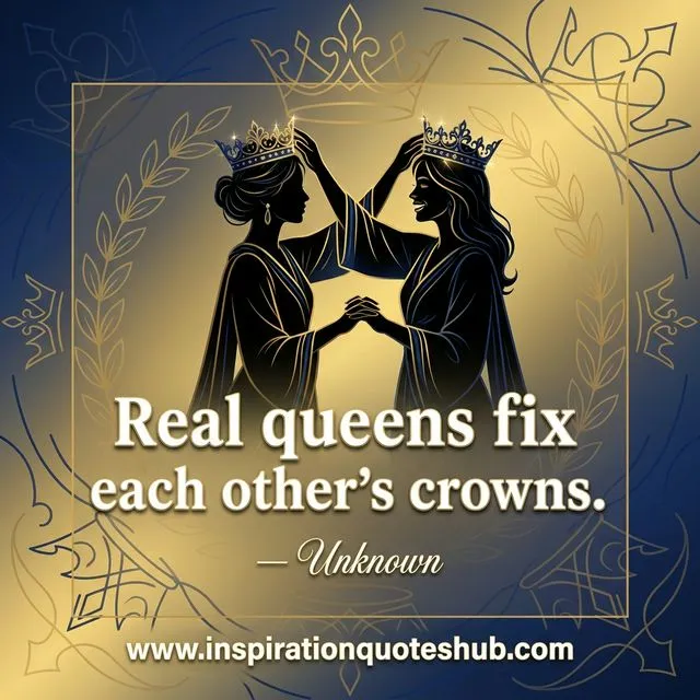 Inspirational empowering friendship quote about female solidarity and mutual support Friendship quote - Real queens fix each other's crowns - Unknown